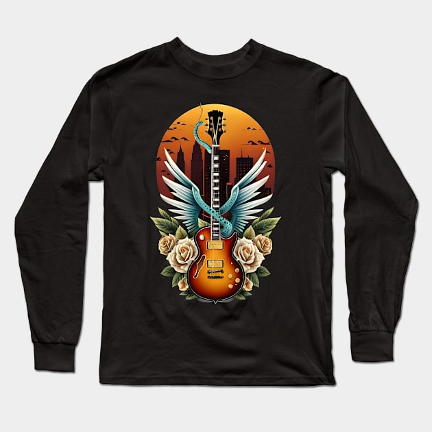 Electric guitar with wings 10 Long Sleeve T-Shirt by Dandeliontattoo